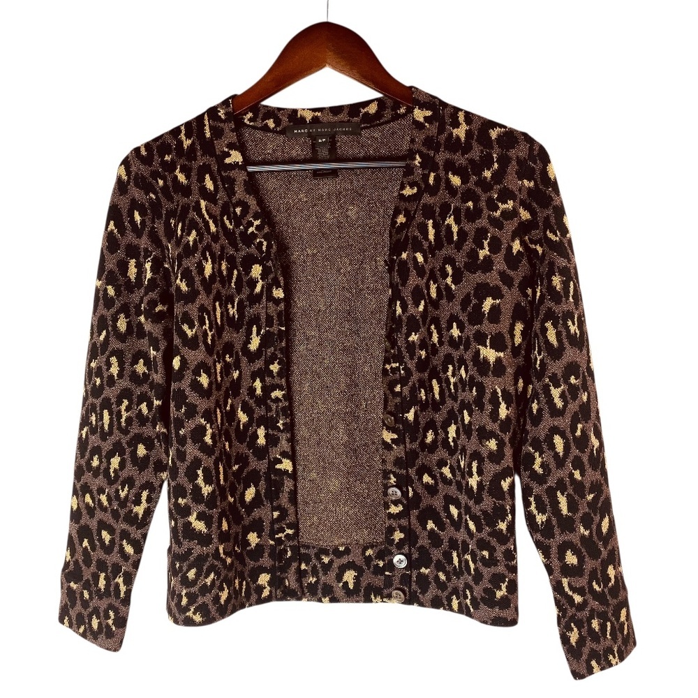 MARC JACOBS Leopard pattern Gold Lurex Cardigan S… - image 2